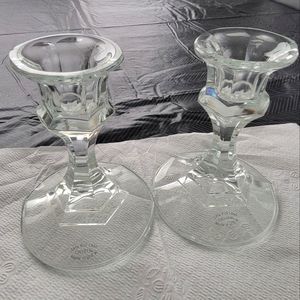 Vintage Crystal Candle Holder Set of 2 Clear
